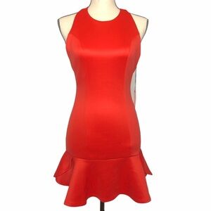 Lovers + Friends Red Flutter Bottom Sexy Halter Bodycon Mini Dress NWT‎